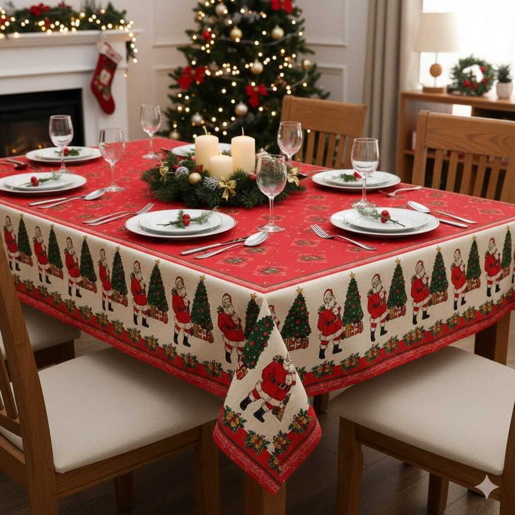 Toalha de Mesa Natalina Para 6 Lugares 1,45x2,20m