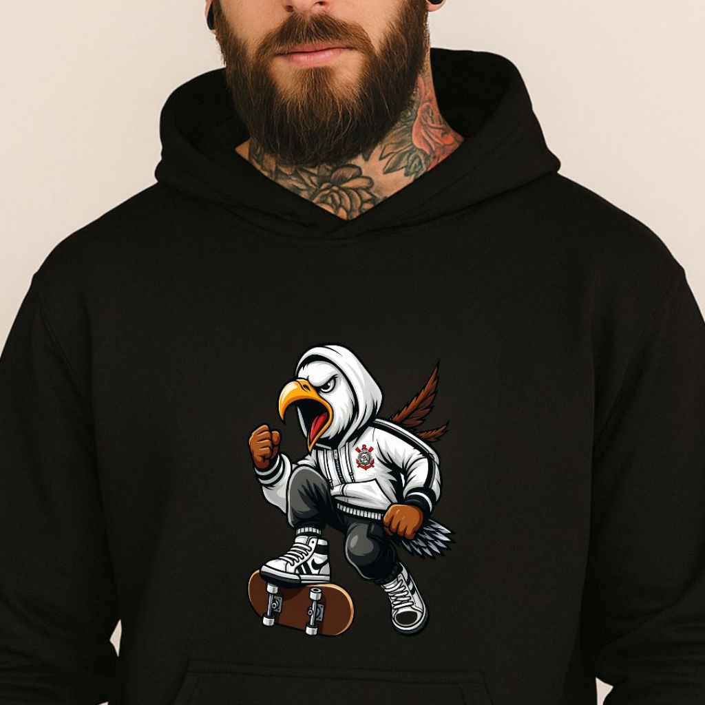 Blusa Moletom Canguru Corinthians Timão Mascote  Águia Skatista Moletom Unissex