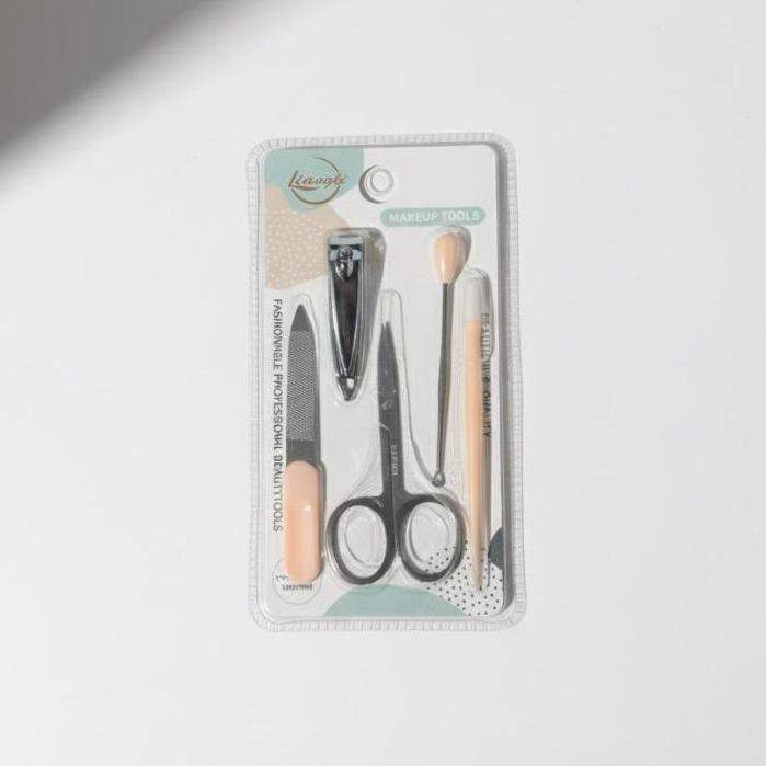 Kit Manicure 5 Peças Inox com Tesoura, Cortador e Espátula