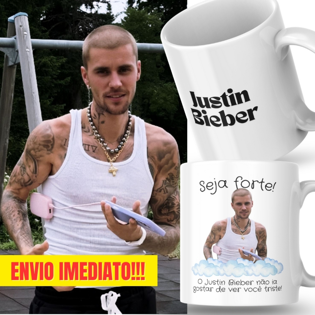 Caneca Xicara Porcelana 325ml Seja Forte Justin Bieber Personalizada Presente Decoração Casa