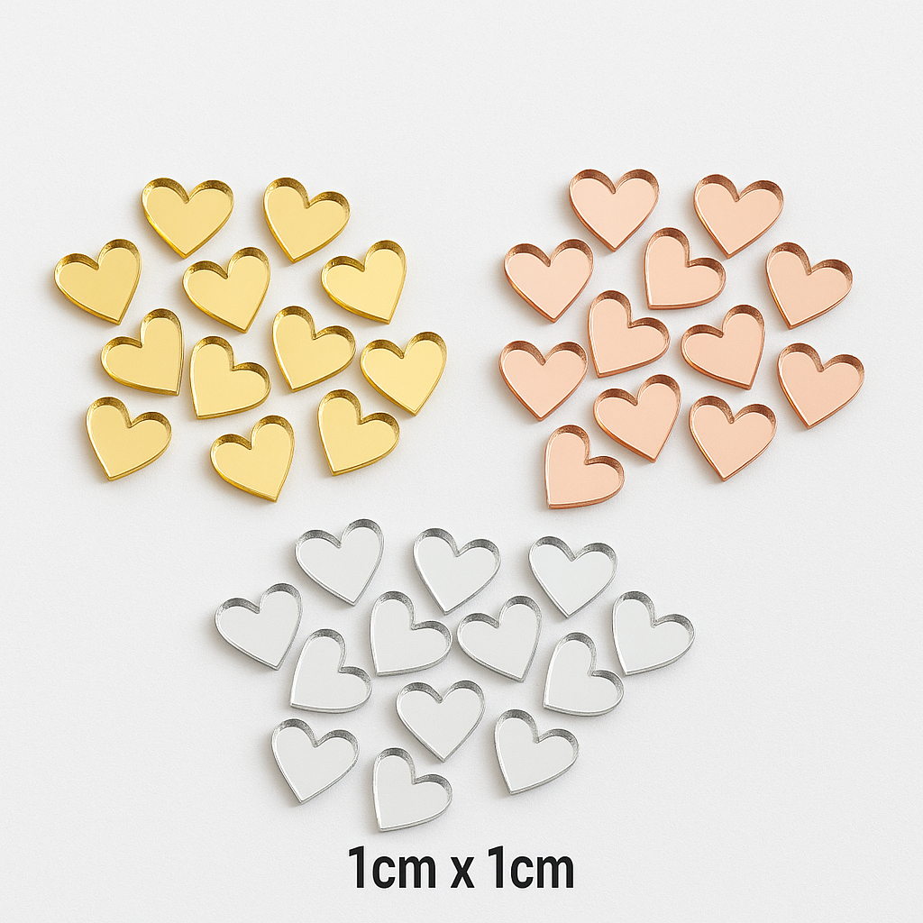 kit 30/50/100 Mini Apliques de Coração 1cm em Acrílico para Decorações Acabamentos Laços Artesanato