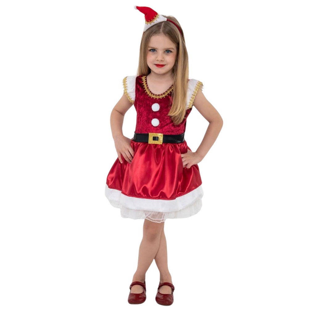 Fantasia Mamãe Noel Infantil 2 a 9 anos Vestido Natalino para Criança Anjo Fantasias 317