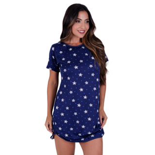 Kit 2 Camisola Feminina Suede Virginia Manga Curta Estampada Pijama Noite Conforto em Oferta na Shopee