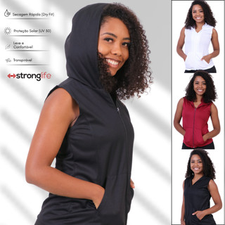 Colete Feminino Academia Leve Dry fit - Esportivo com capuz