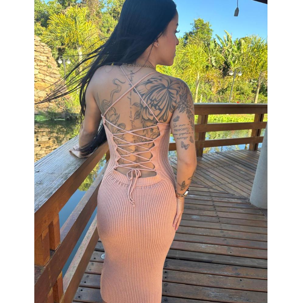 VESTIDO MIDI MODAL TRANçADO NAS COSTA CANELADO verao festa tricot moda blogueira tendencia