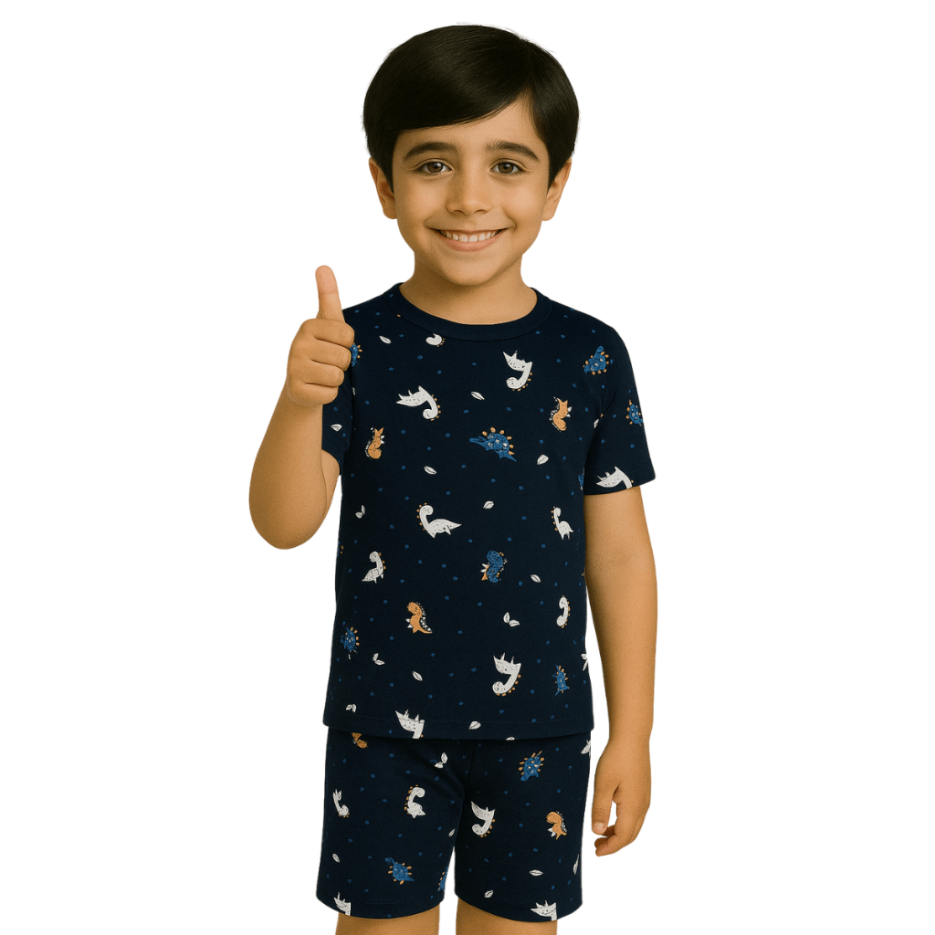 Pijama Infantil Menino Suede Curto Estampado Verão Confortável Camiseta e Short