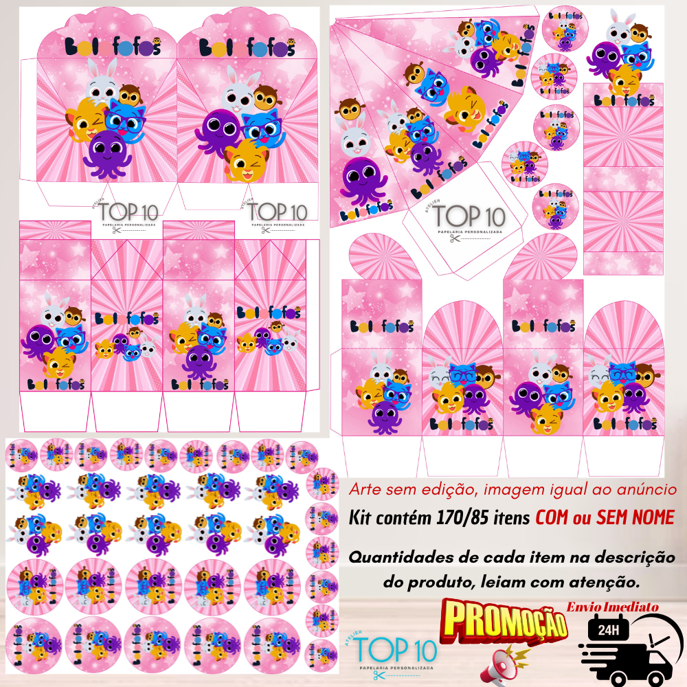 Kit de Lembrancinhas Personalizadas com 170/85 itens TEMA: BOLOFOFOS - Envio rápido em Oferta na Shopee