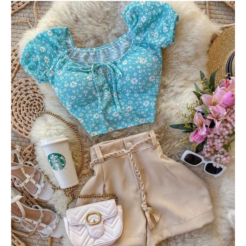 Blusa Feminia Cropped Com Bojo Ciganinha Florida Delicada Moda Gringa Verão Tendência 2025 Lançamento em Oferta na Shopee