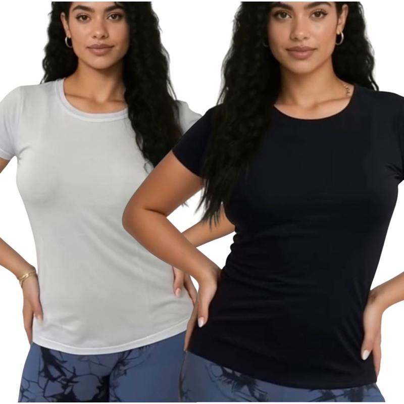 Kit 2 Blusas Femininas Básicas em Viscose com Elastano – Casual / Academia – Escolha Tamanho e Cor pelo Chat!