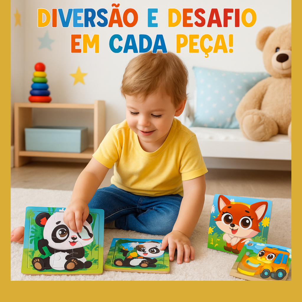 KIT 5 Quebra Cabeça de Madeira Brinquedo Educativo Pedagogico Aprendizado e Coordenação Motora