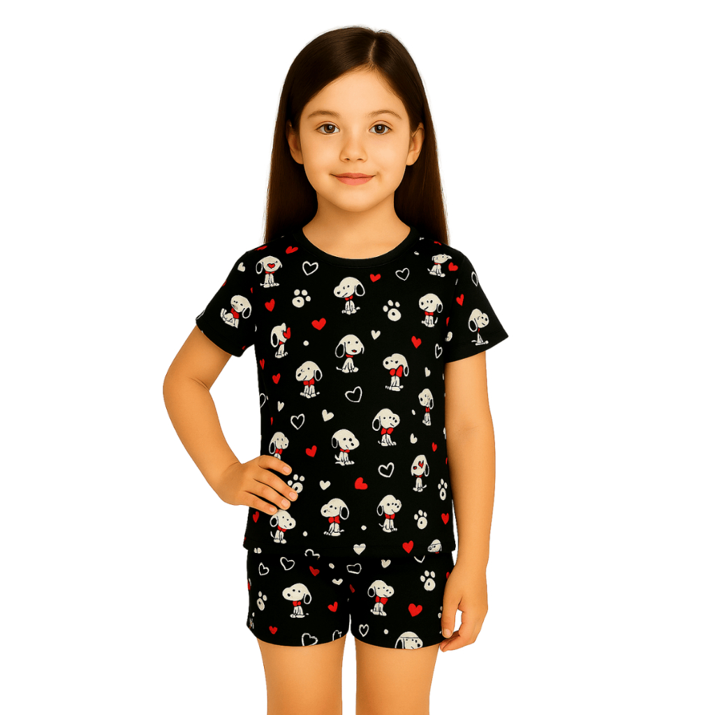 Pijama Infantil Menina Suede Curto Estampado Verão Confortável Camiseta e Short