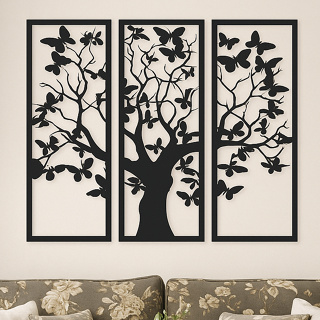 Quadro Decorativo Vazado Arvore da Vida Borboletas Trio de Painel Decoração Casa MDF 3mm Preto Fosco em Oferta na Shopee