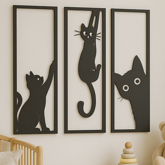 Quadro Decorativo Vazado Trio Gatinhos Gato Pet Painel Decoração Casa MDF 3mm Preto Fosco em Oferta na Shopee