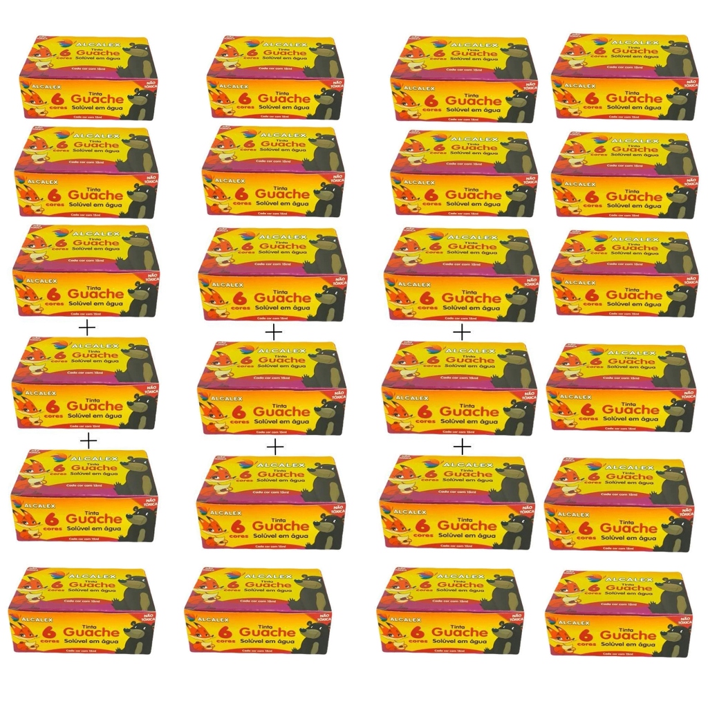 Kit 24cx Tinta Guache Alcalex Com 6 Cores De 15ml Escolar - Amarelo