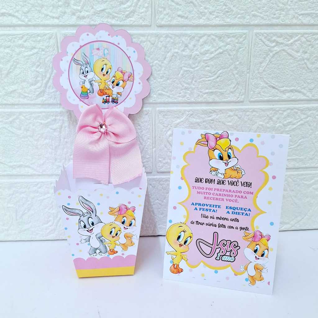 PEGUE E MONTE Centro de Mesa Personalizado Baby Looney Tunes Menina Mimos para Festas Lembrancinhas