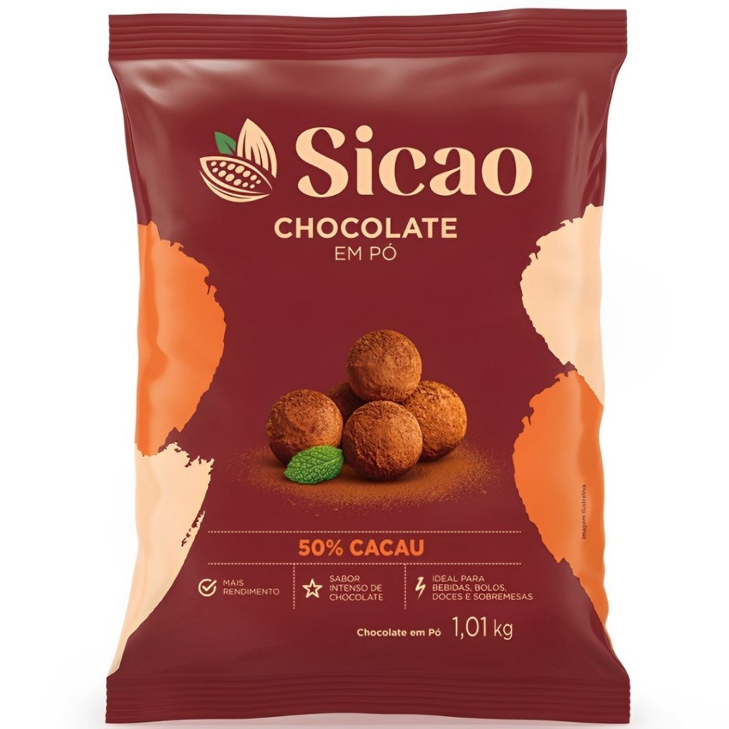 Chocolate em Pó Sicao 50% 1,01 kg para Confeitaria e Bebidas