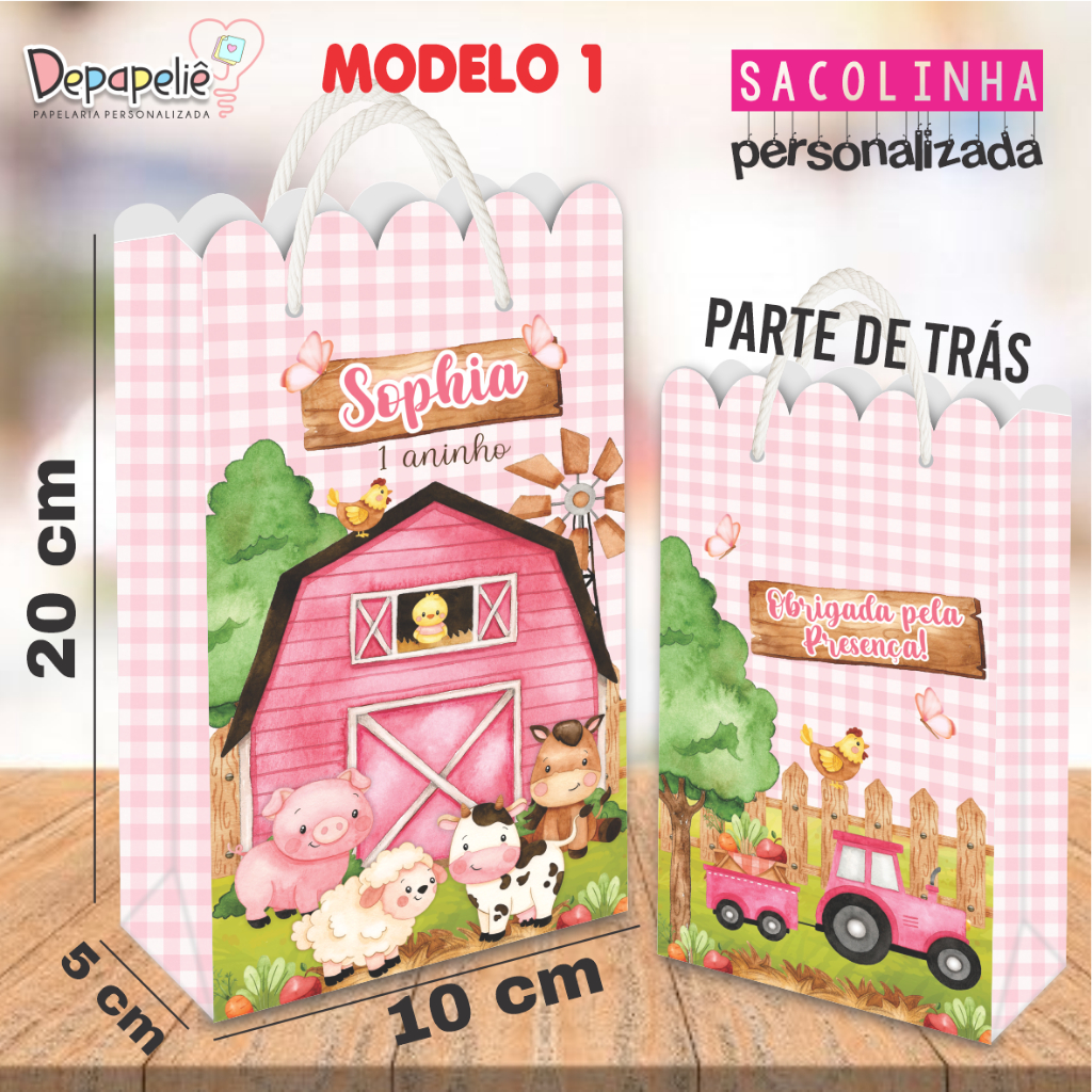 Sacolinha Personalizada Fazendinha Brindes Lembrancinhas Aniversario Infantil Festas SACOLA Todos os Temas