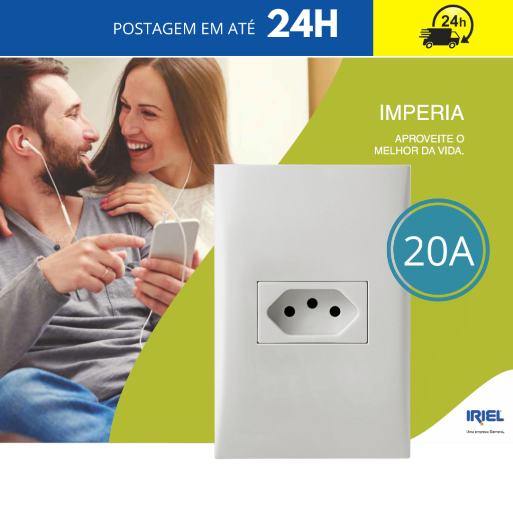 Tomadas 20A Iriel linha Imperia 10A Teclas Placas Furo Interruptores Simples Paralelo Intermediario