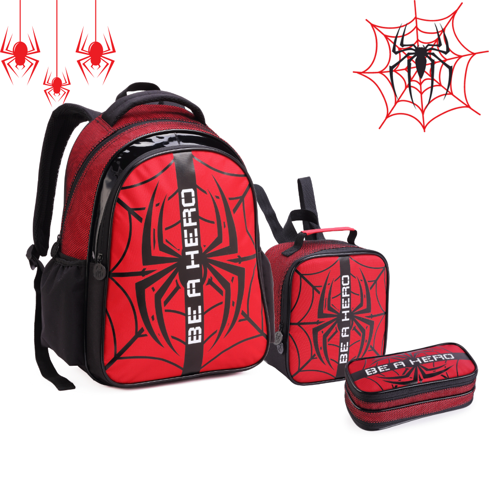 Mochila Escolar Infantil Masculina Spider-Aranha Menino Resistente Lancheira Térmica e Estojo Grande
