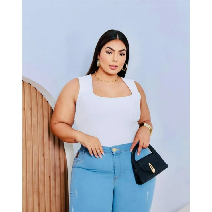 Body Bory Plus Size Regata Quadrado Maio - Zero Transparênçia Forrado! em Oferta na Shopee