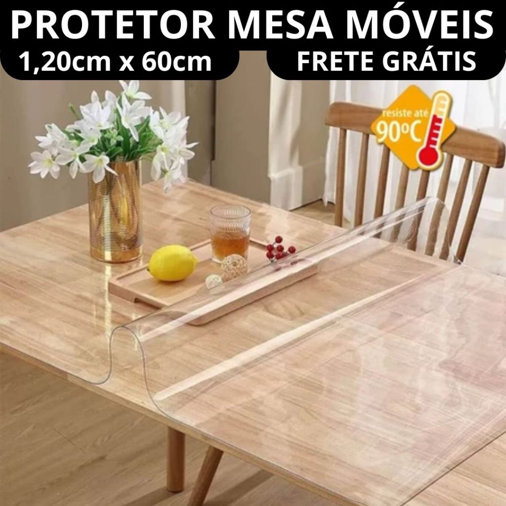 Protetor Toalha Mesa Móveis Balcão Transparente 1,20m Plástico Cristal PVC Térmica Grossa em Oferta na Shopee