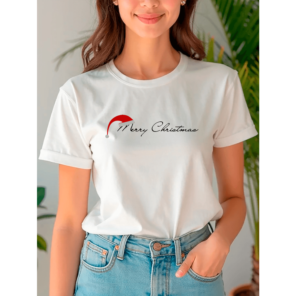Camiseta Babylook Feminina Tshirt Merry Christmas Gorro Papai Noel Feliz Natal