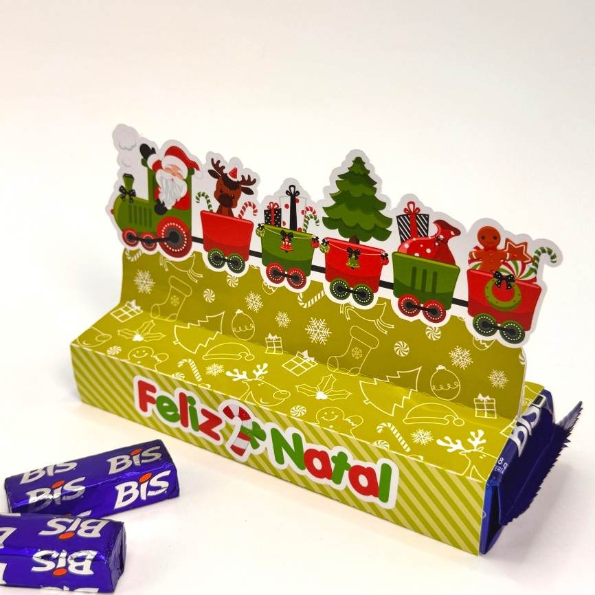 10 PORTA CAIXA BIS PAPAI NOEL TREM, LEMBRANCINHA DE NATAL,  SOMENTE EMBALAGEM, NÃO ACOMPANHA DOCES
