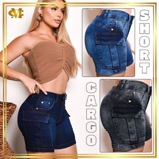 Short Cargo Cintura Alta Blogueira com LYCRA Levanta Bumbum Moda Verão em Oferta na Shopee