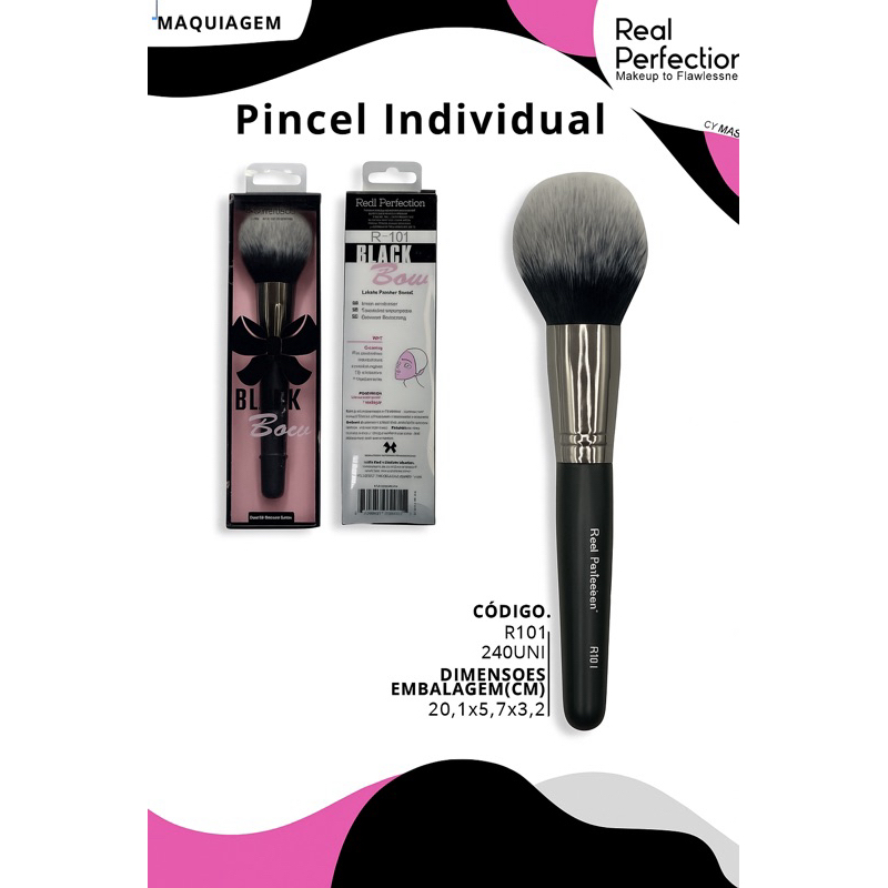 Pincel de Pó Facial Real Perfection R101 Black Bow Maquiagem Profissional Macio em Oferta na Shopee