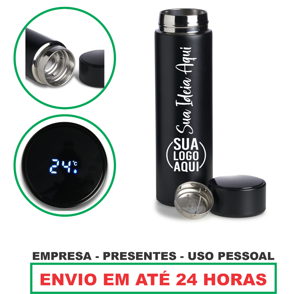 Garrafa Térmica Com Led Personalizada C/ Seu Nome Logo 500ml