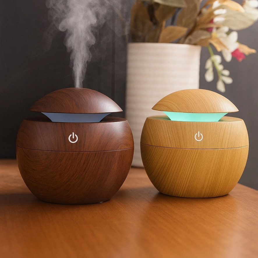 Mini Umidificador de Ar e Aromatizador de Ambientes Tipo Madeira