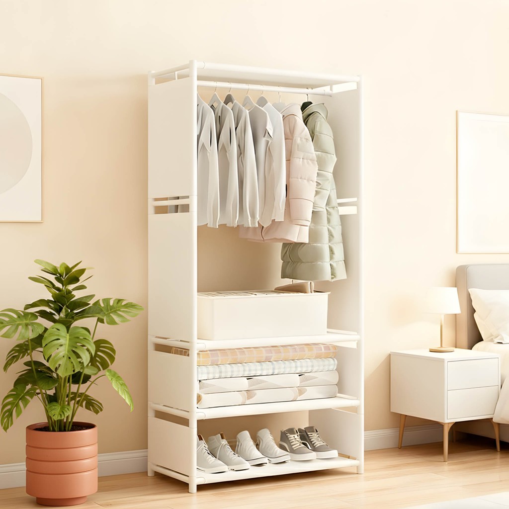 Guarda Roupa Aberto Minimalista | Cabideiro Organizador Arara de Roupas com Prateleiras | Fácil Montagem