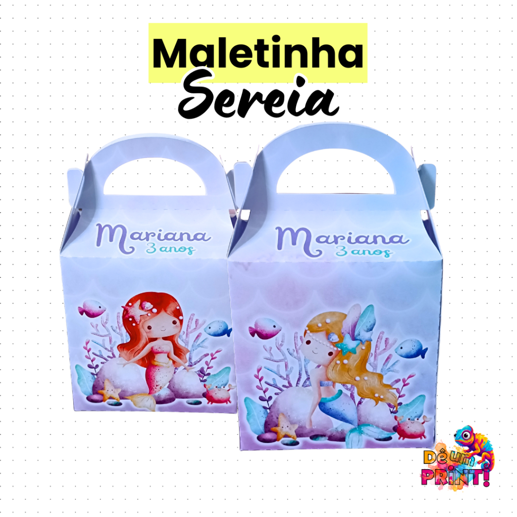 Caixa maleta maletinha lembrancinha personalizada aniversário surpresa - Tema Sereia