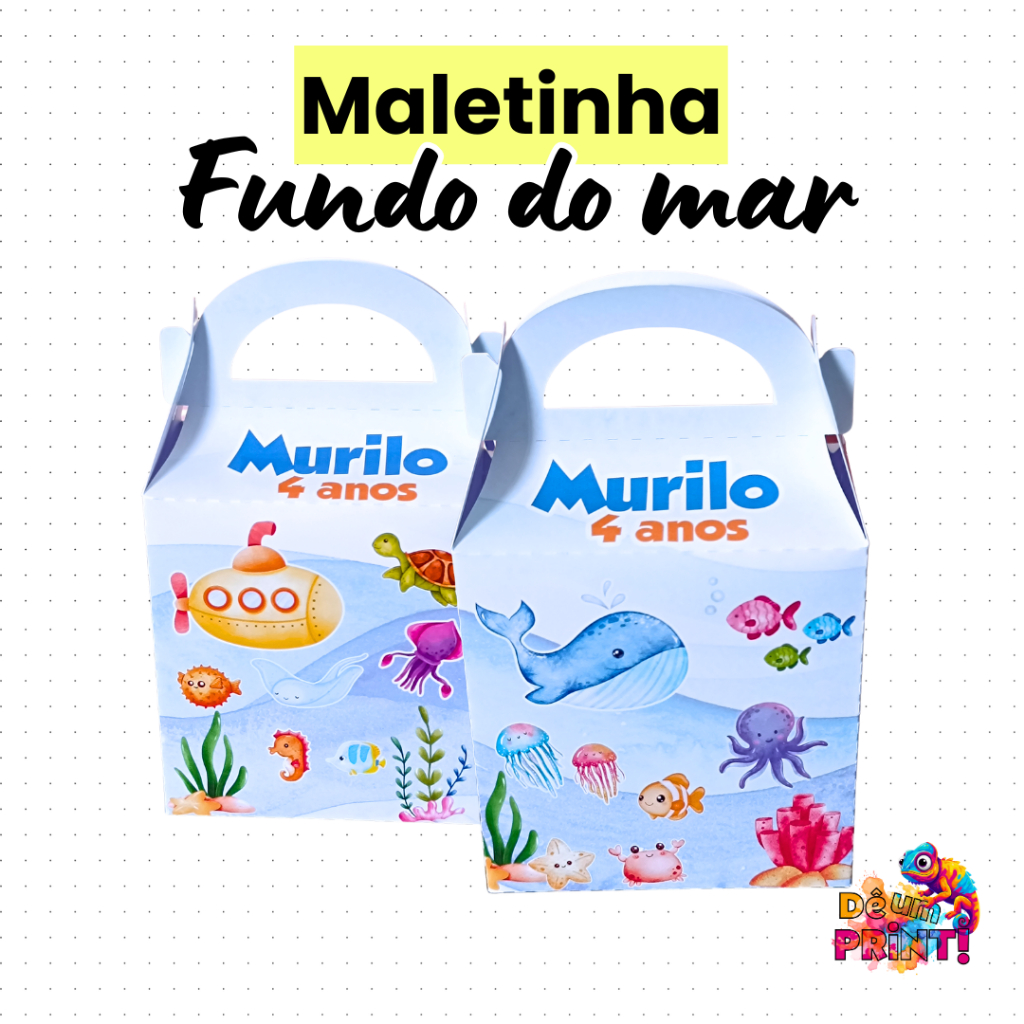 Caixa maleta maletinha lembrancinha personalizada aniversário surpresa - Tema Fundo do Mar