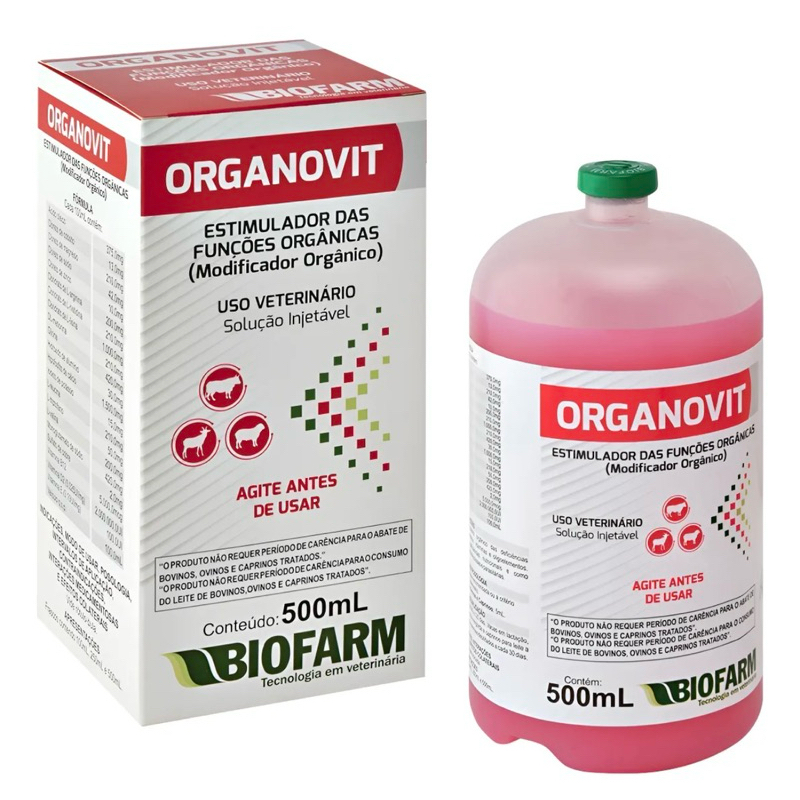 SUPLEMENTO DAS DEFICIÊNCIAS NUTRICIONAIS DOS ANIMAIS ORGANOVIT 500 ML