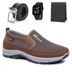 Sapatilha Mocassim Casual Adventure de Trilha Aquático Resistente com Solado Macio Confortável + Carteira Cinto Relogio