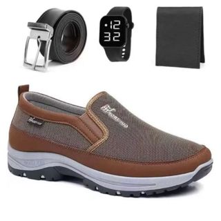 Sapatilha Mocassim Casual Adventure de Trilha Aquático Resistente com Solado Macio Confortável  + Carteira Cinto Relogio