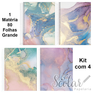Kit com 4 Caderno Espiral Quartz Grande Capa Dura 80 Folhas 1 Matéria Universitário Jandaia em Oferta na Shopee