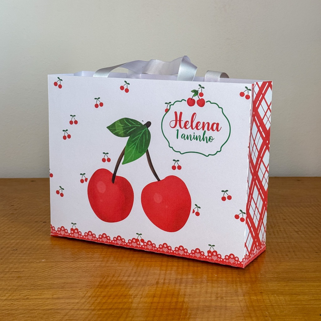 Sacolinha Personalizada Cerejinha Lembrancinha Festa Infantil Menina – Tema Cherry Party Cute Vermelha Sweet Girl