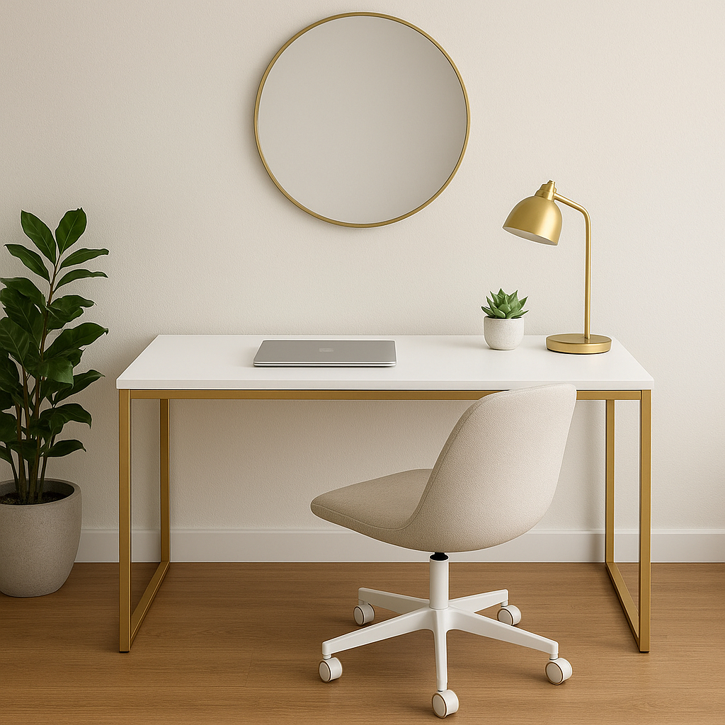 Mesa de Escritório Escrivaninha 120cm Base Metálica Dourada Compacta Sofisticada Moderno Trabalho em Oferta na Shopee