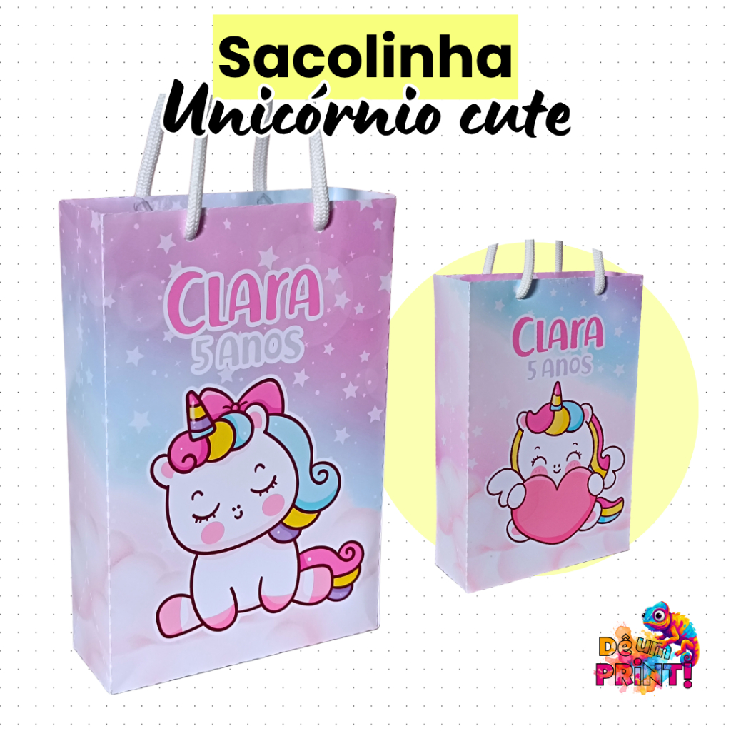 Sacolinha surpresa personalizada aniversário - Tema Unicórnio