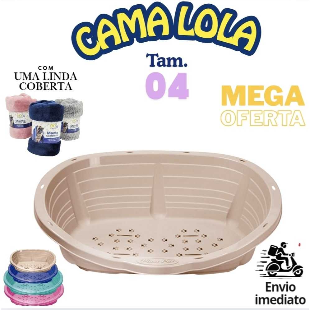 Cama Cães e Gatos Plástica Tam.04 Design Confortável Exclusivo Lola + coberta manta em Oferta na Shopee