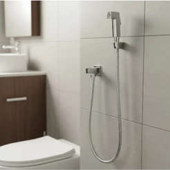 Ducha Higiênica Banheiro Completa Abs Metal Quadrada Luxo 1/4 Volta Cromada Preta Branca