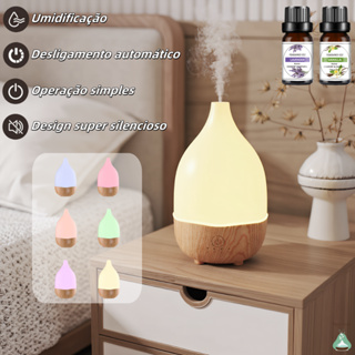 Difusor de aroma de grão de madeira atomização usb óleo essencial escritório doméstico silencioso atmosfera colorida luz em Oferta na Shopee