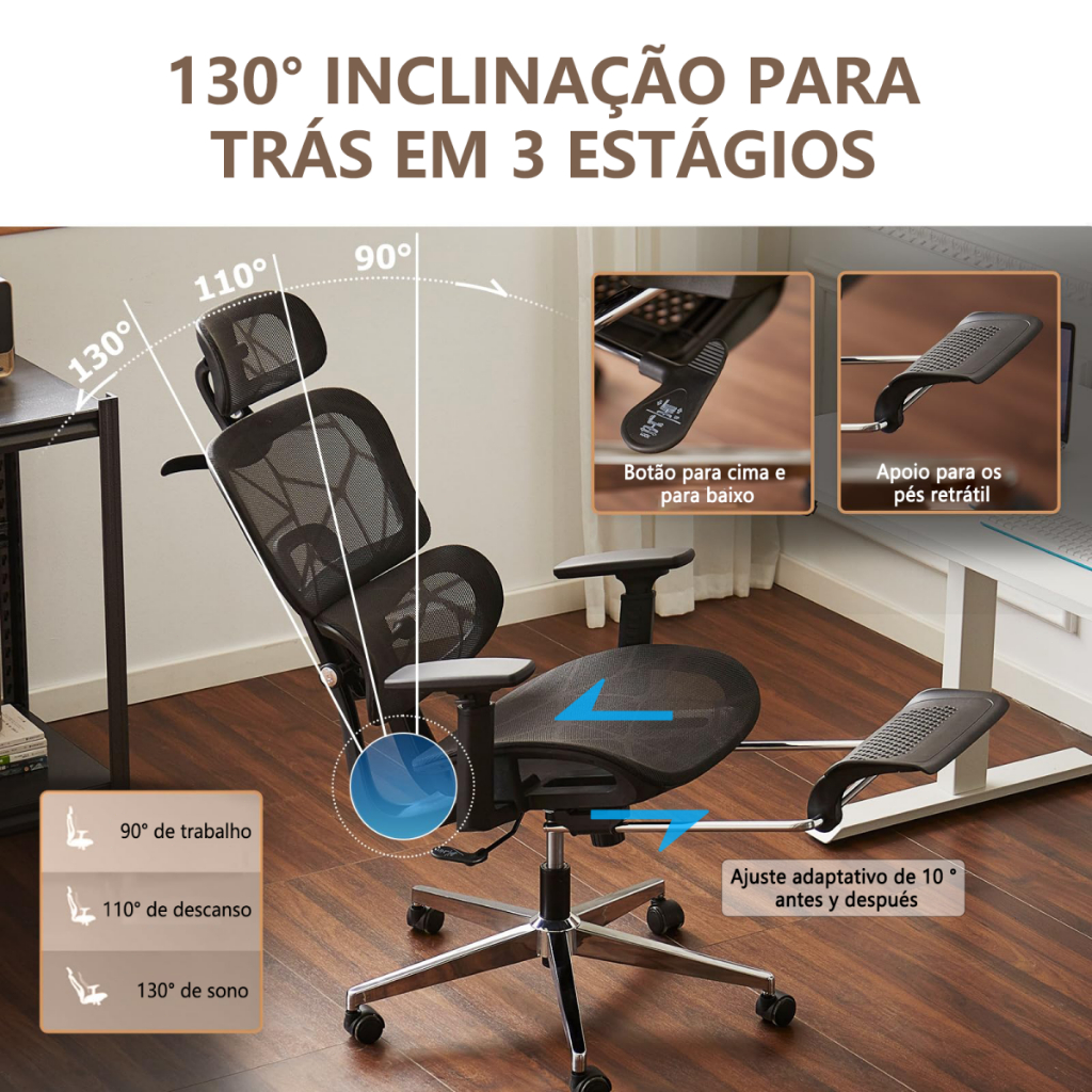 Cadeira de escritório ergonômica com Profundidade do Assento Ajustável Assento Zero Gravity ,Suporta 200KG