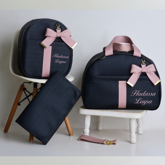 Kit Bolsa Maternidade 3 Peças Bordado Personalizado I Térmica Impermeável e Trocador