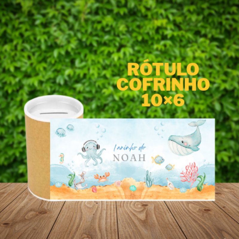 Rótulo adesivo Cofrinho Fundo do Mar Aquarela 10X6 - Cofrinho Personalizado -  Fundo do mar aquarela menino