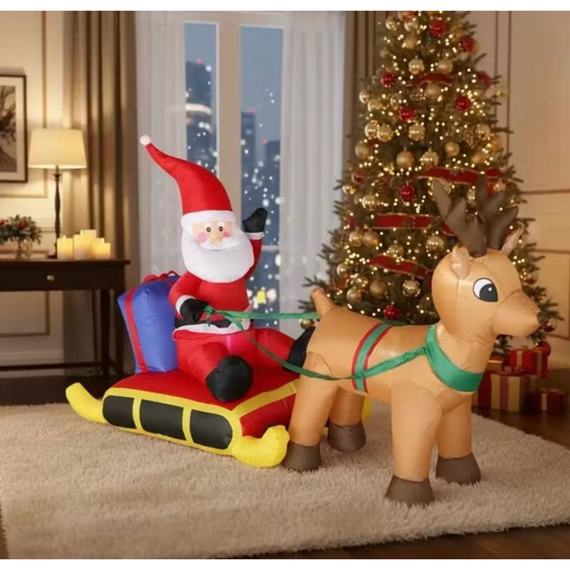 ENFEITE NOEL COM RENA INFLÁVEL COM LEDS | BIVOLT 110/120 | TAM.: 1,60x1,20 METROS | NATAL | DECORAÇÃO NATALINA