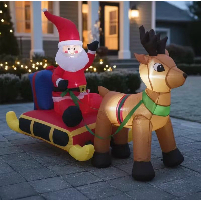 ENFEITE NOEL COM RENA INFLÁVEL COM LEDS | BIVOLT 110/120 | TAM.: 1,60x1,20 METROS | NATAL | DECORAÇÃO NATALINA