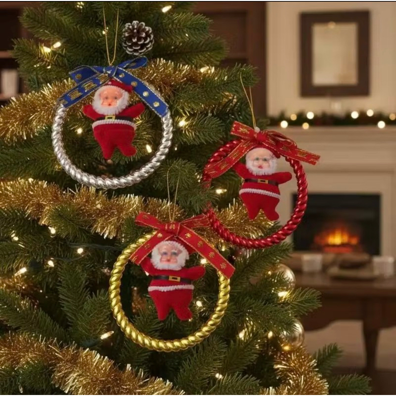 ENFEITE NOEL NATALINO | TAM.: 8x8CM | PAPAI NOEL NO ARO | ÁRVORE DE NATAL | DECORAÇÃO | ARTIGOS DE FESTA